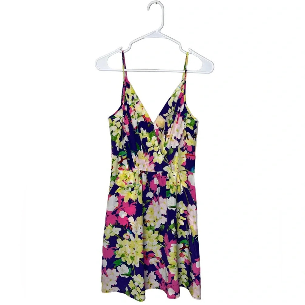 Yumi Kim Jayne Spaghetti Strap Floral Purple 100% Silk Dress Size Small